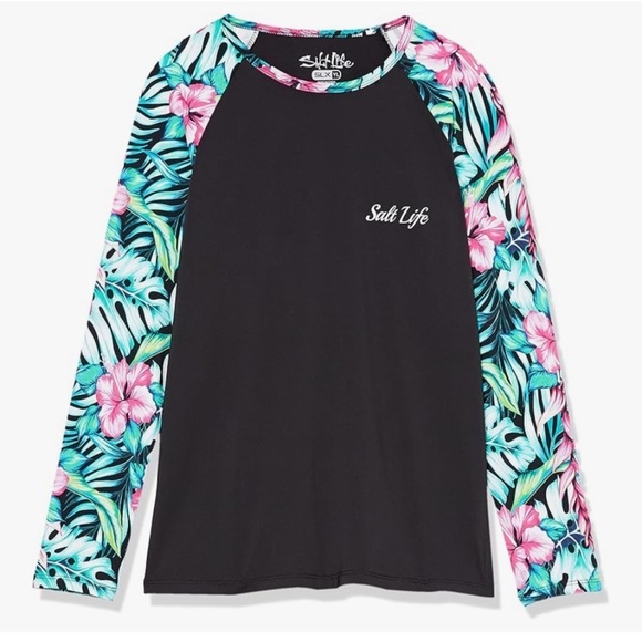 NWT Salt Life Girl's Blue Hawaiian Youth XL Long Sleeve Performance Shirt - Picture 1 of 5